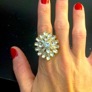 Gold and CZ Diamond Statement Ring Size 7 and adjustable
